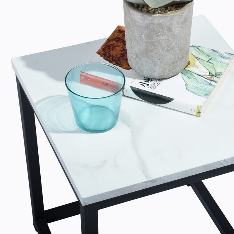 Wrought Studio™ White Marble Print End Table/Side Table/Night Stand, Upgrade Version with Metal ...